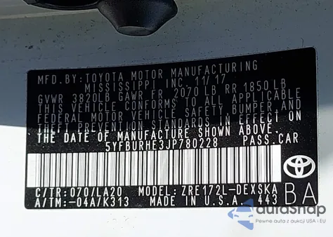 2018 Toyota Corolla Xse из США, поврежденный, VIN 5YFBURHE3JP780228